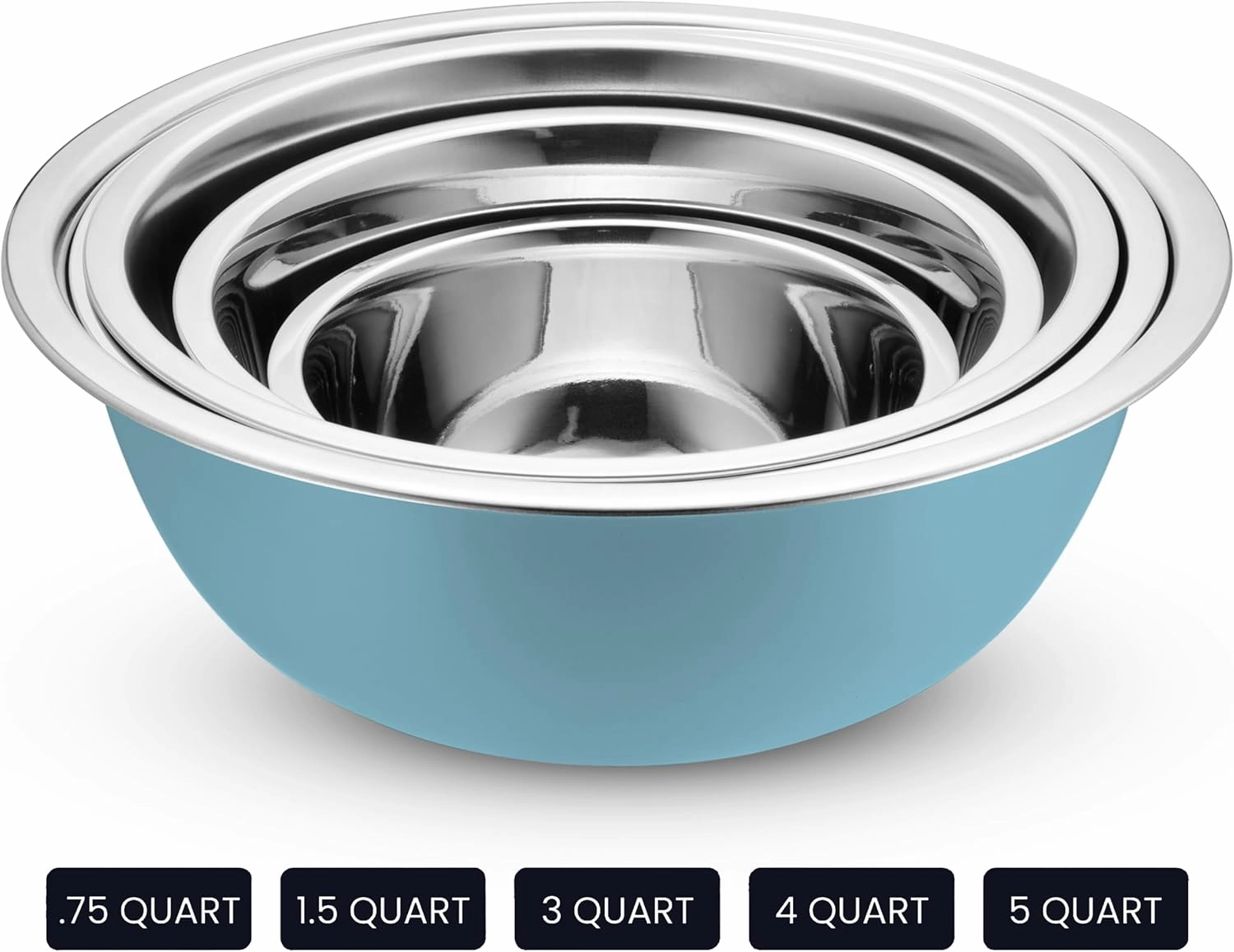 WHYSKO Stainless Steel Mixing Bowl Set, 10 Piece Stainless Steel Mixing Bowls with Lids Set for Food Prep Storage and Serving, Dishwasher Safe Microwave Safe for Kitchen Baking Cooking, Light Blue