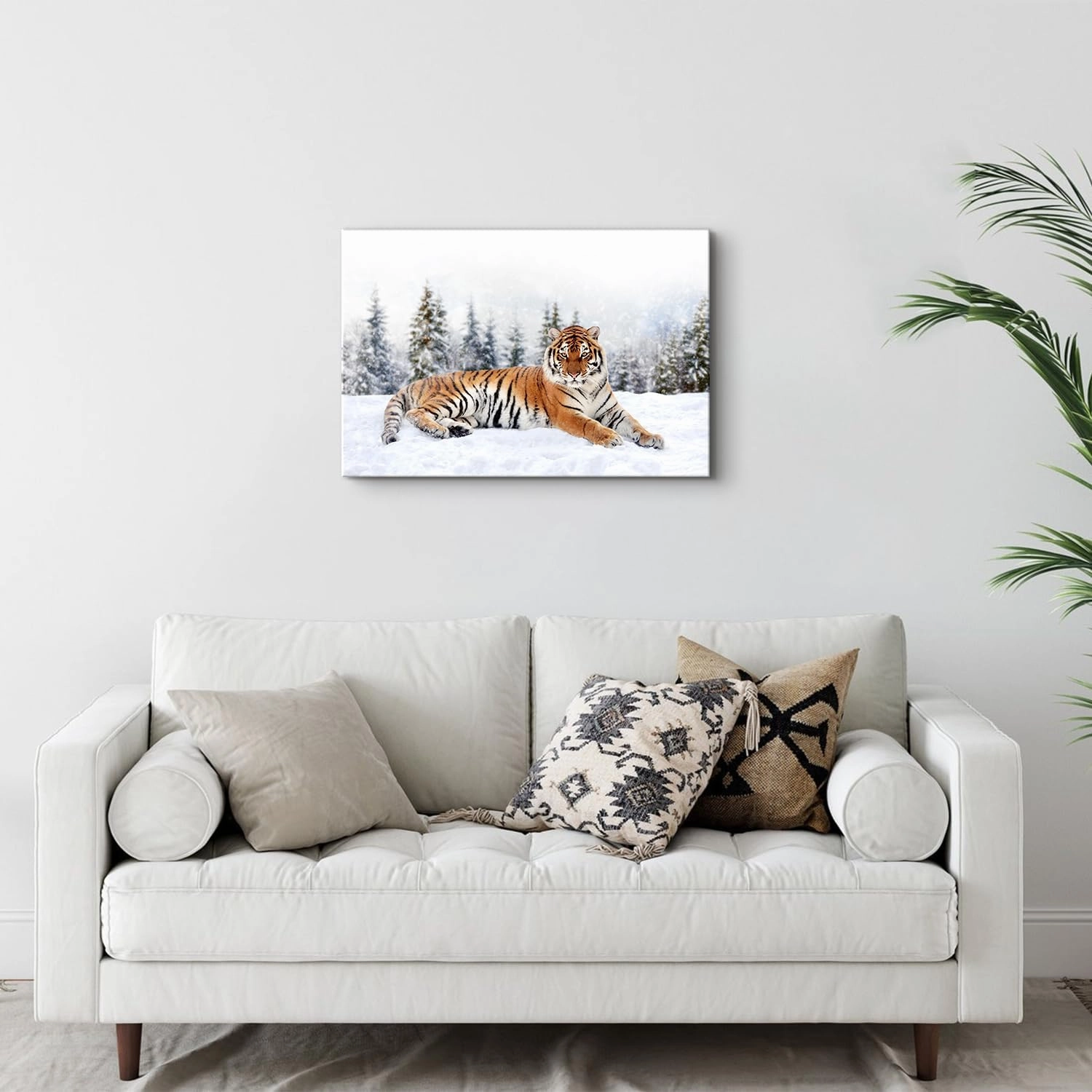 Wild Animals Canvas Wall Art Tigers Photography Posters Office White Snow Landscape Decor Wilderness Pictures Misty Pine Trees Panorama Artwork for Living Room Bedroom Modern Home Decorations 16x24"