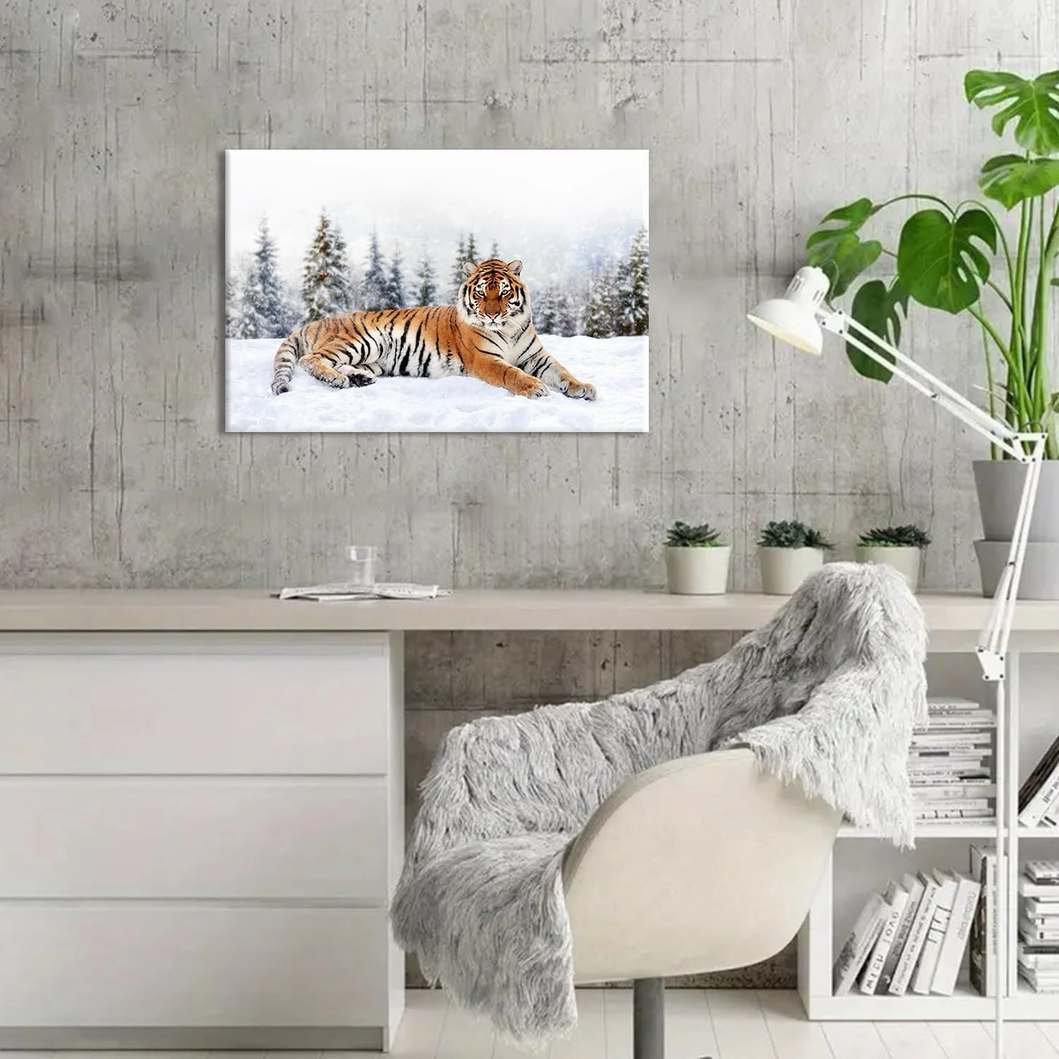 Wild Animals Canvas Wall Art Tigers Photography Posters Office White Snow Landscape Decor Wilderness Pictures Misty Pine Trees Panorama Artwork for Living Room Bedroom Modern Home Decorations 16x24"