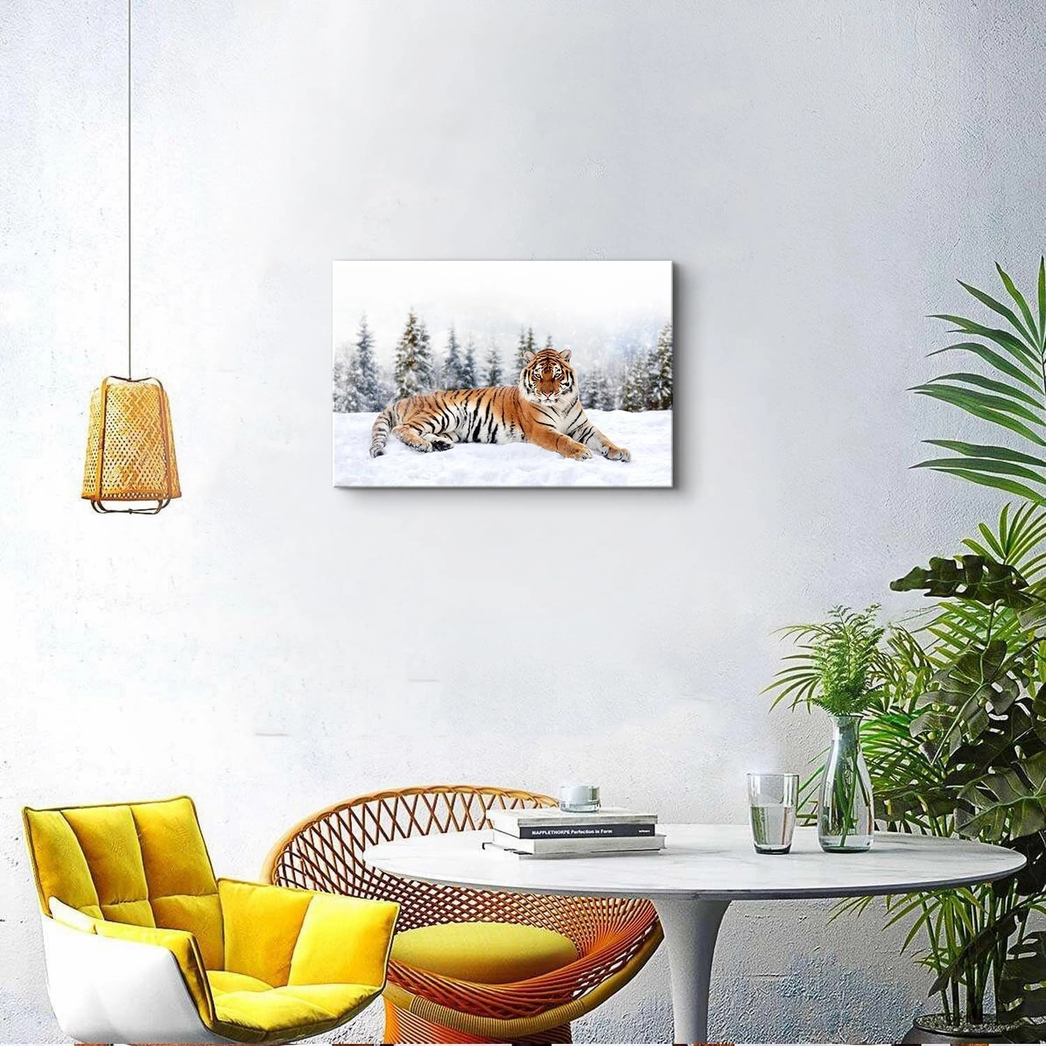 Wild Animals Canvas Wall Art Tigers Photography Posters Office White Snow Landscape Decor Wilderness Pictures Misty Pine Trees Panorama Artwork for Living Room Bedroom Modern Home Decorations 16x24"