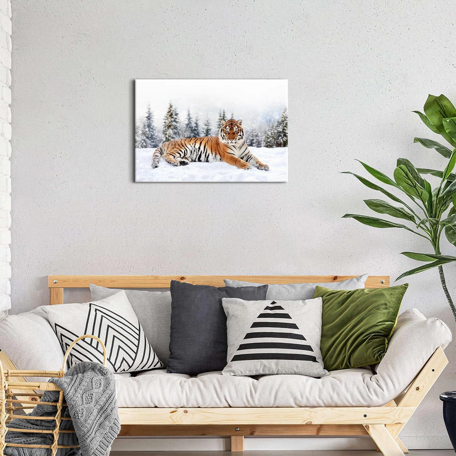 Wild Animals Canvas Wall Art Tigers Photography Posters Office White Snow Landscape Decor Wilderness Pictures Misty Pine Trees Panorama Artwork for Living Room Bedroom Modern Home Decorations 16x24"