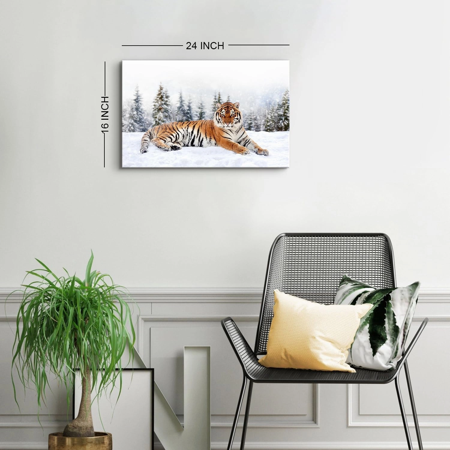 Wild Animals Canvas Wall Art Tigers Photography Posters Office White Snow Landscape Decor Wilderness Pictures Misty Pine Trees Panorama Artwork for Living Room Bedroom Modern Home Decorations 16x24"