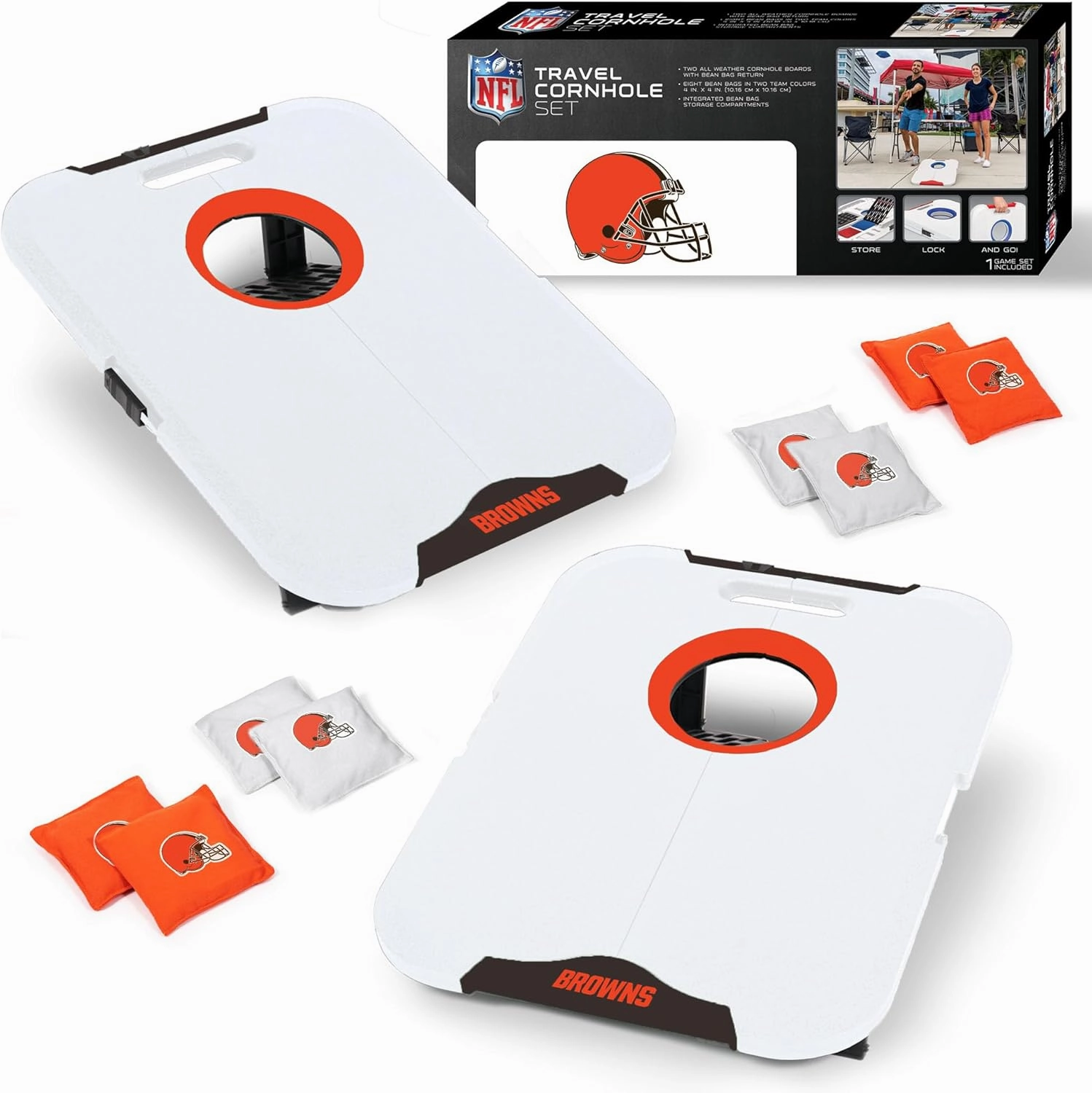Wild Sports NFL Pro Football All-Weather Cornhole Set - Travel Bean Bag Toss Set Includes 8 Bean Bags