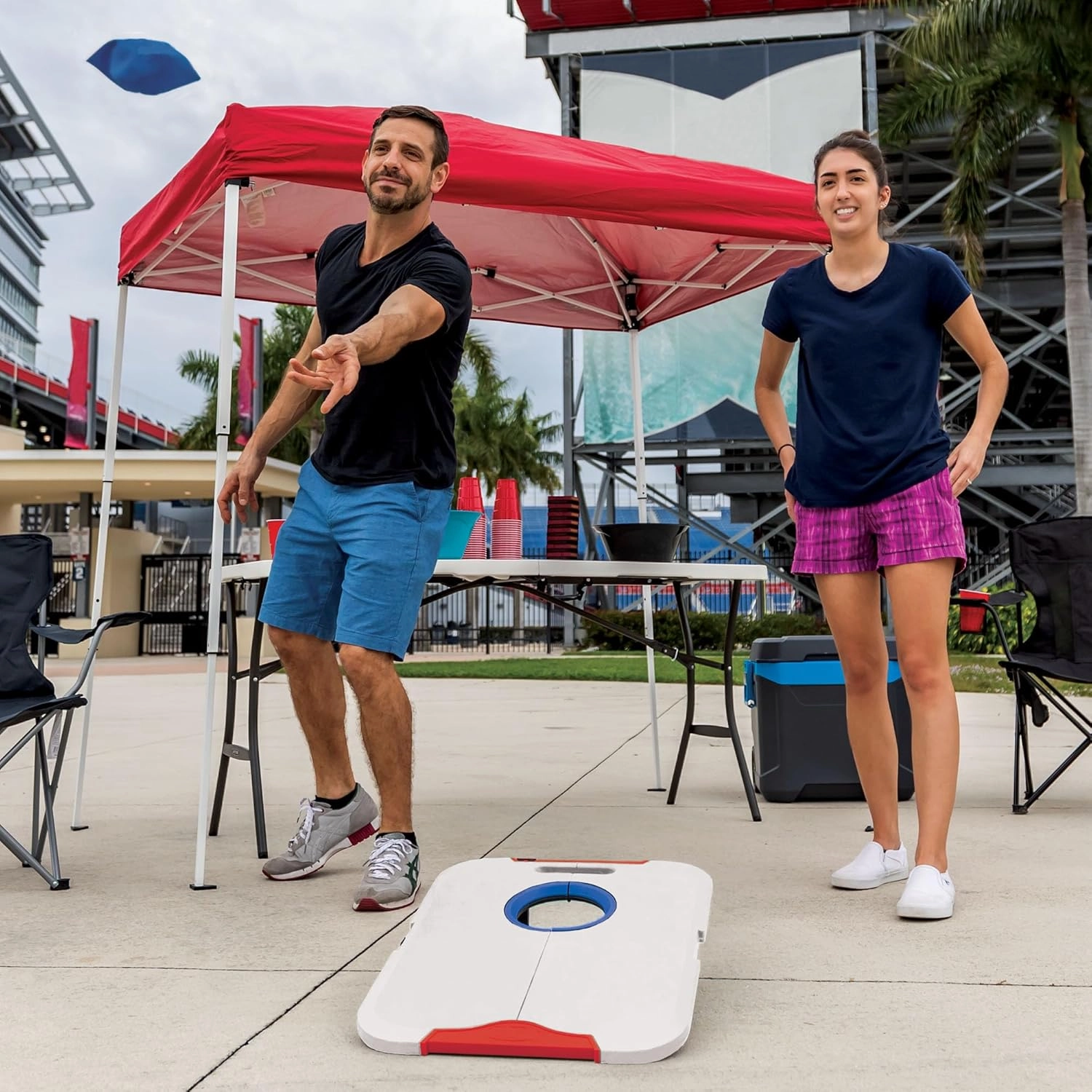Wild Sports NFL Pro Football All-Weather Cornhole Set - Travel Bean Bag Toss Set Includes 8 Bean Bags