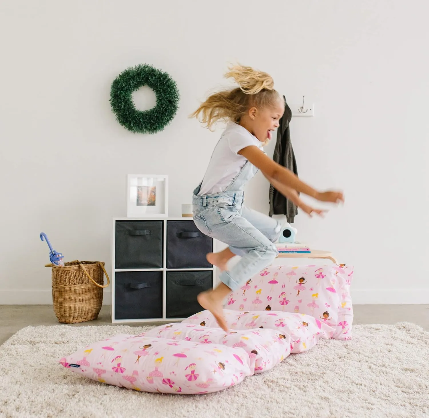 Wildkin Kids Floor Lounger – Pillow Lounger, Travel-Friendly, Ideal for Sleepovers, Fits Standard Pillows - Ballerina