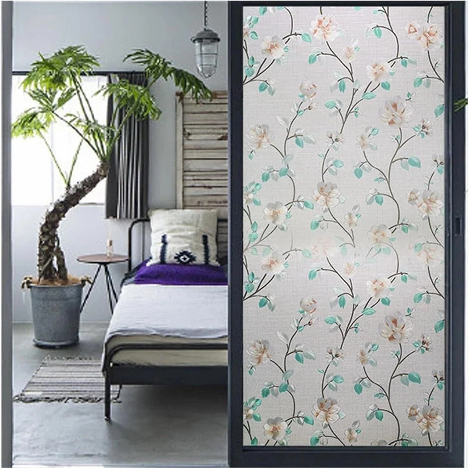 Window Privacy Film 2/4m Flower Window Film Opaque Glass Film Privacy Protection Glass 3D Stickers Stained Window Glass Films Home Decoration(N,45x300 cm)