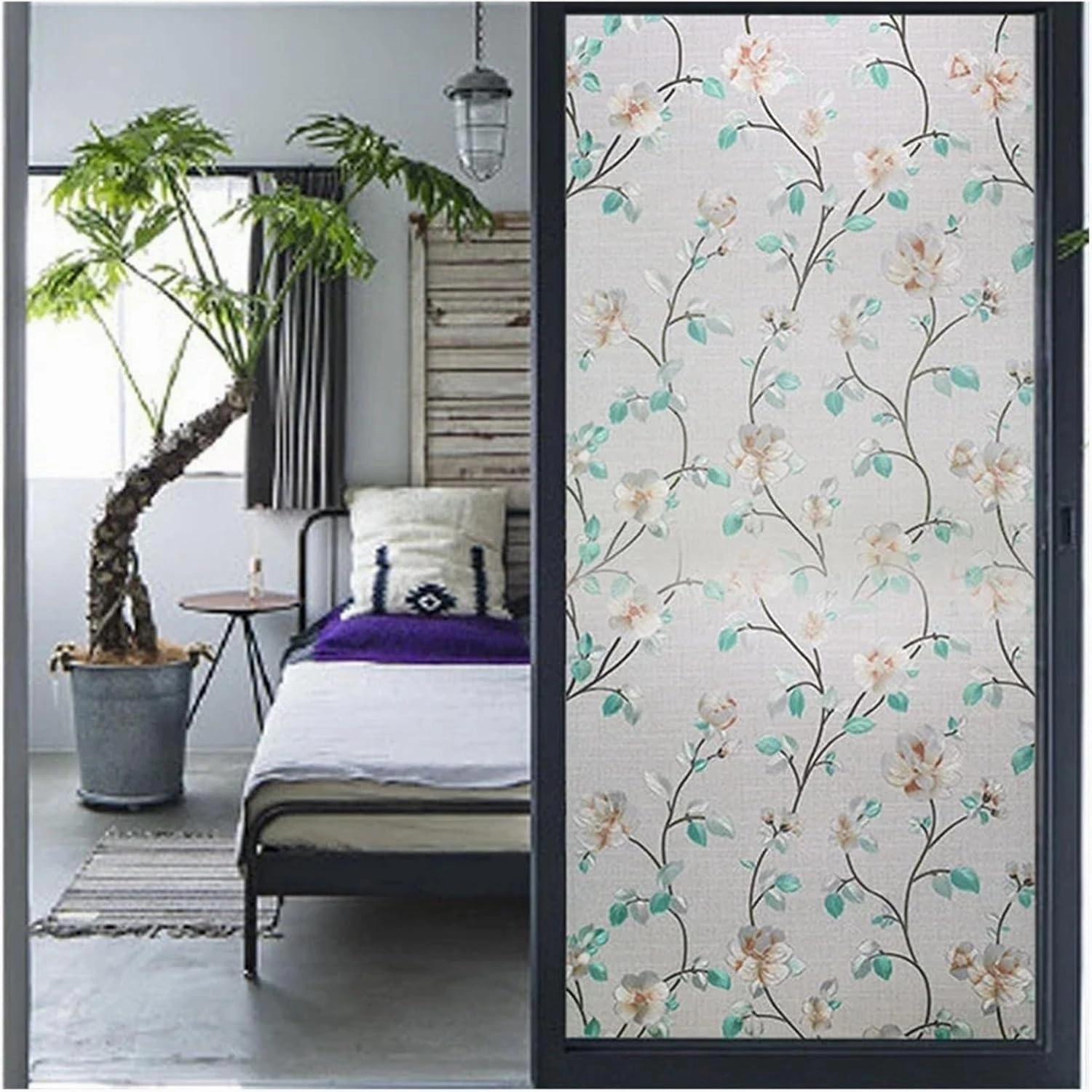 Window Privacy Film 2/4m Flower Window Film Opaque Glass Film Privacy Protection Glass 3D Stickers Stained Window Glass Films Home Decoration(N,55x200 cm)