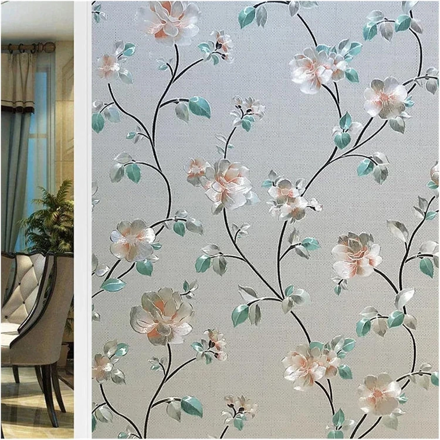 Window Privacy Film 2/4m Flower Window Film Opaque Glass Film Privacy Protection Glass 3D Stickers Stained Window Glass Films Home Decoration(N,55x200 cm)