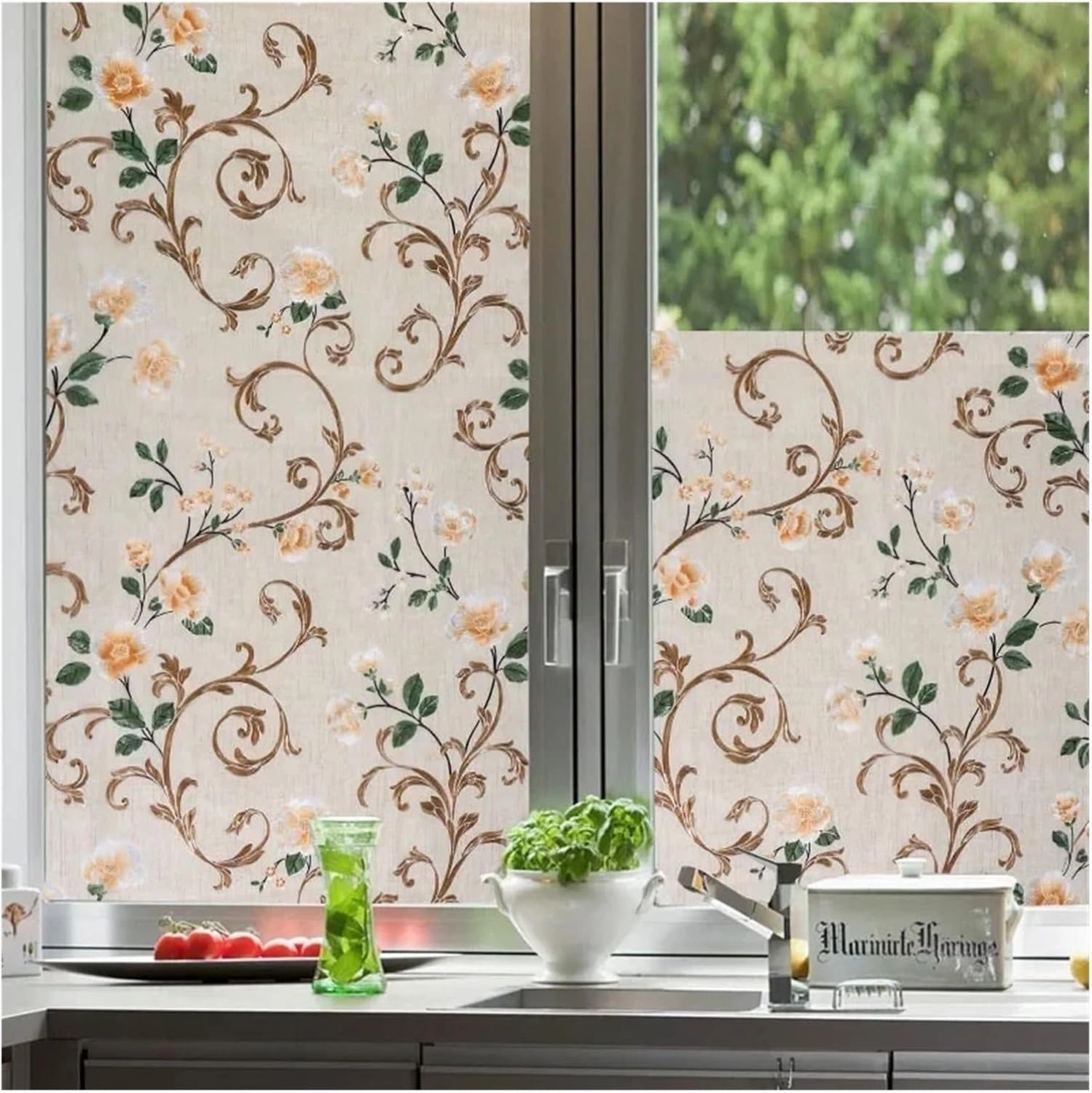 Window Privacy Film 2/4m Flower Window Film Opaque Glass Film Privacy Protection Glass 3D Stickers Stained Window Glass Films Home Decoration(N,55x200 cm)