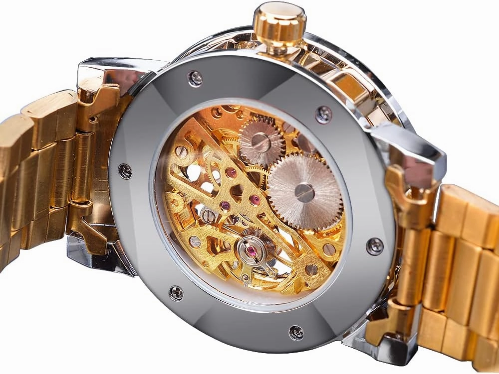 Winner Retro Manual Mechanical Skeleton Watch with Diamond and Carving Flower Craft Men Skeleton Wrist Watch Mechanical Classic Roman Number