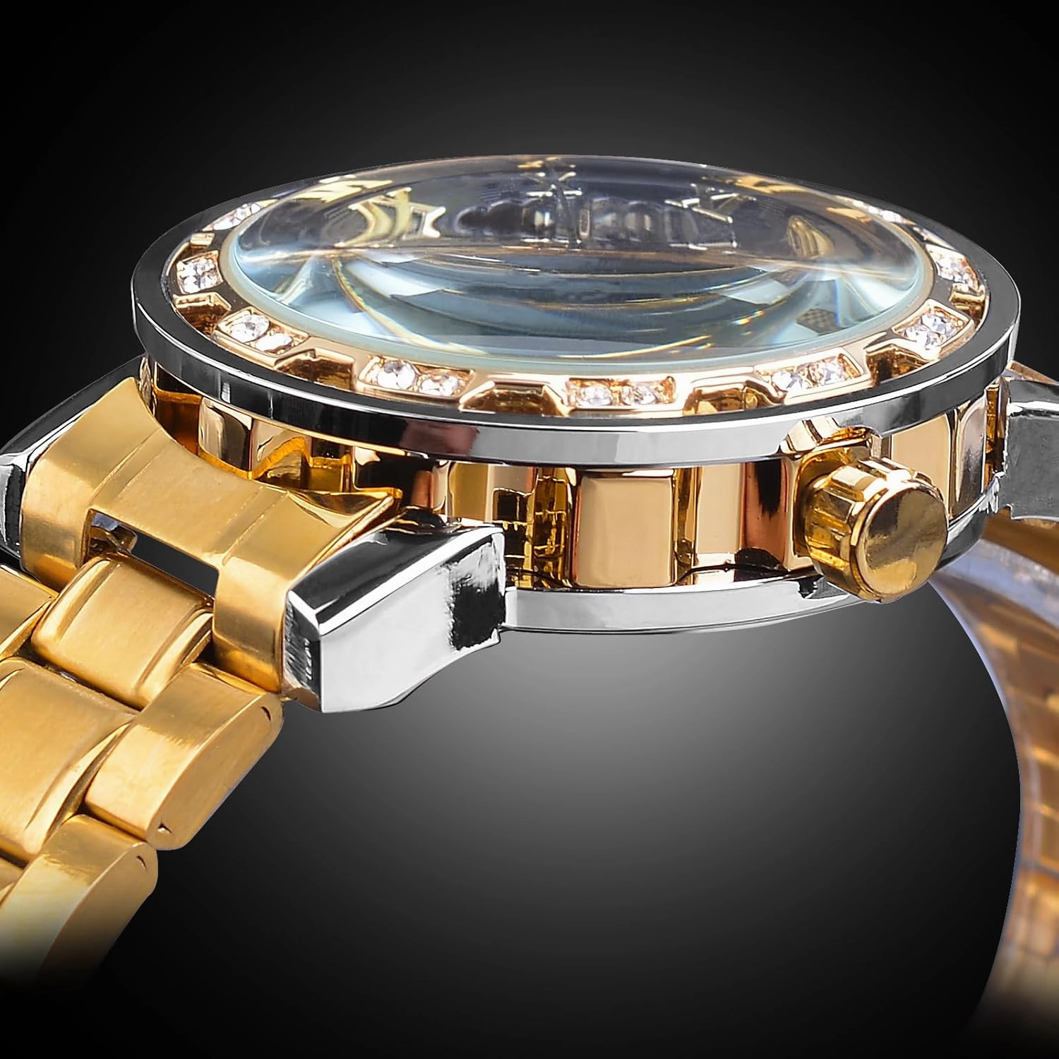 Winner Retro Manual Mechanical Skeleton Watch with Diamond and Carving Flower Craft Men Skeleton Wrist Watch Mechanical Classic Roman Number