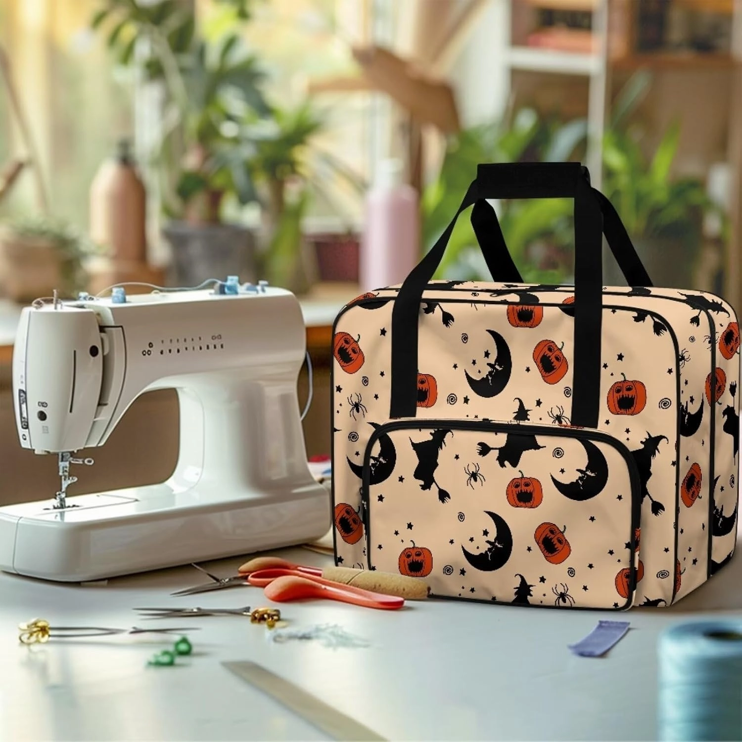 Witch Moon Sewing Machine Handbag Two Way Zipper Carrying Travel Storage Carrier Sewing Bag with Handle Sewing Box Storage Bag Compatible with Most Standard Singer, Brother
