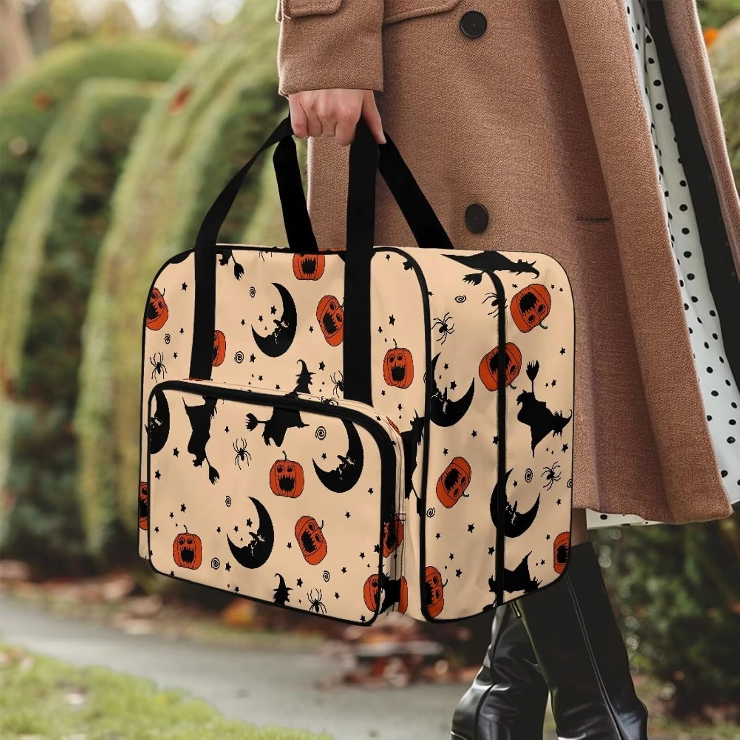 Witch Moon Sewing Machine Handbag Two Way Zipper Carrying Travel Storage Carrier Sewing Bag with Handle Sewing Box Storage Bag Compatible with Most Standard Singer, Brother