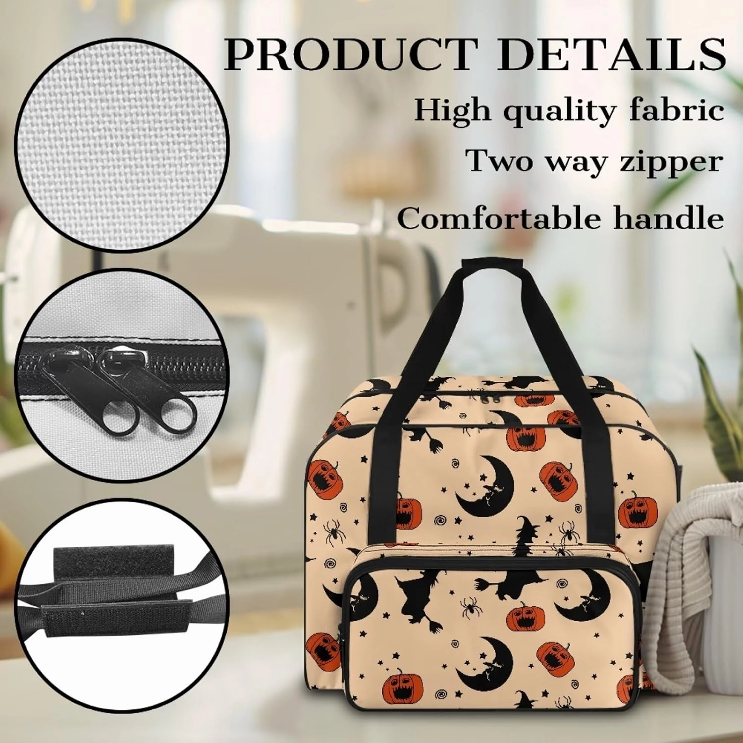 Witch Moon Sewing Machine Handbag Two Way Zipper Carrying Travel Storage Carrier Sewing Bag with Handle Sewing Box Storage Bag Compatible with Most Standard Singer, Brother