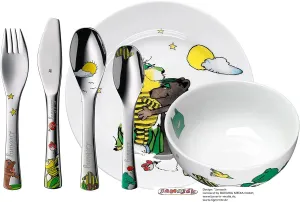 WMF Children's Cutlery Set with Name Engraving – Janosch 6-Piece Personalised – Personalised Cutlery Gift Ideas with Cereal Bowl and Plate – Special Gifts for Christening – Christ