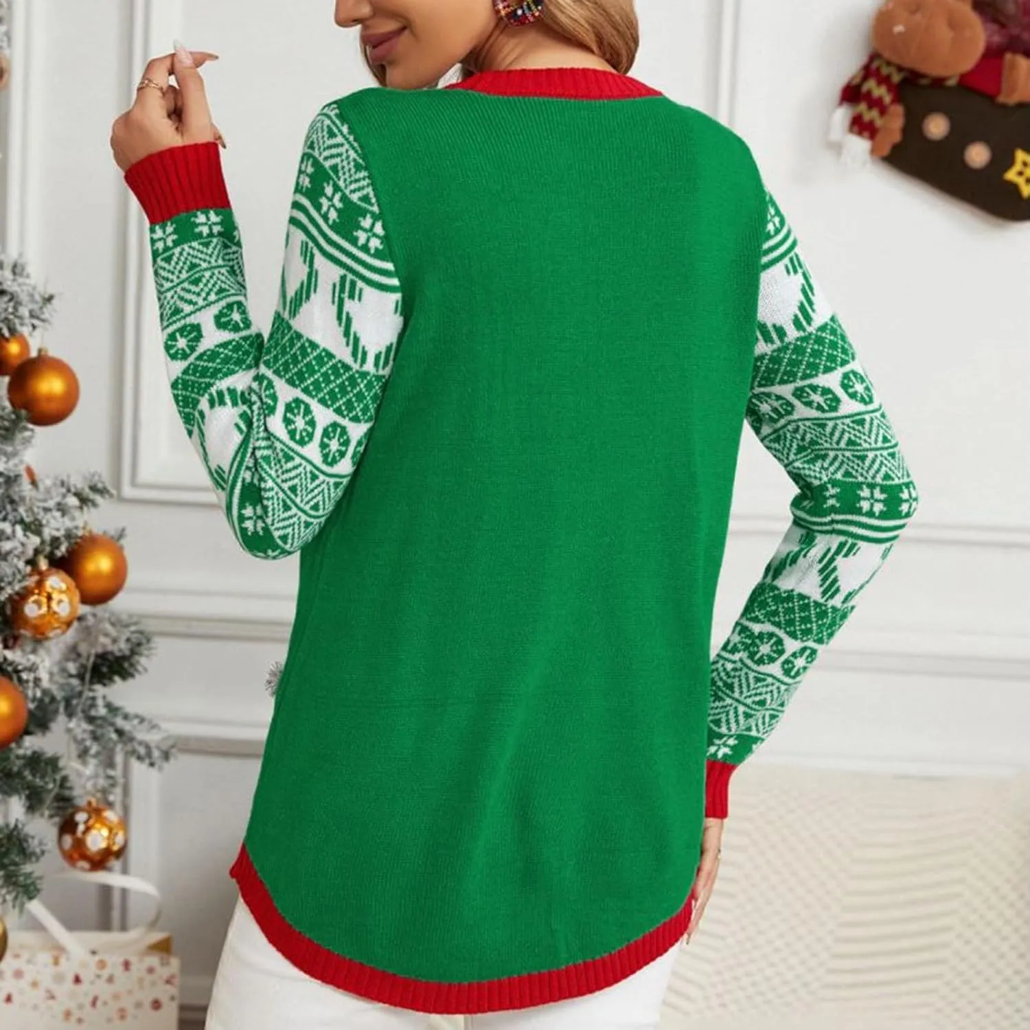 Women Ugly Christmas Sweaters 2023 Funny Cat Embroidered Pullover Casual Loose Fit Long Sleeve Crew Neck Kintwear