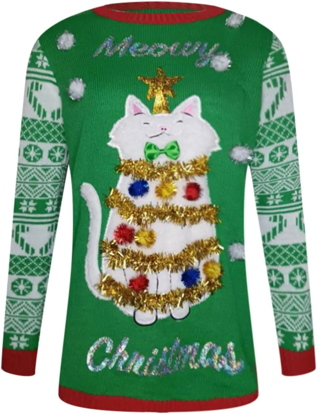 Women Ugly Christmas Sweaters 2023 Funny Cat Embroidered Pullover Casual Loose Fit Long Sleeve Crew Neck Kintwear
