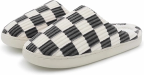 Women Home Fuzzy Slippers - Memory Foam Checkered Plaid Scuff Non-Slip Indoor Outdoor Comfortable Casual Soft Slides