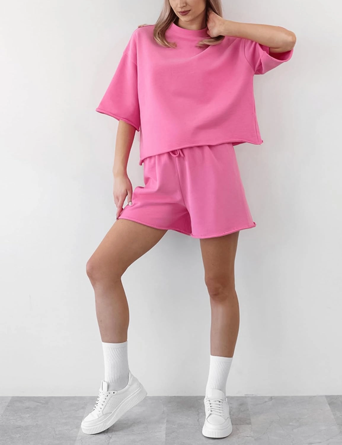 Women's 2 Piece Outfits Lounge Sets Crew Neck Short Sleeve Pullover Tops High Waisted Shorts Tracksuits