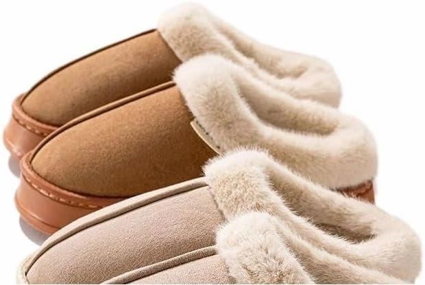 Women's cotton shoes, men's home shoes, round-toe indoor warm cotton slippers, women's winter solid color non-slip PVC thick-soled plush slippers