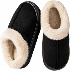 Women's cotton shoes, men's home shoes, round-toe indoor warm cotton slippers, women's winter solid color non-slip PVC thick-soled plush slippers
