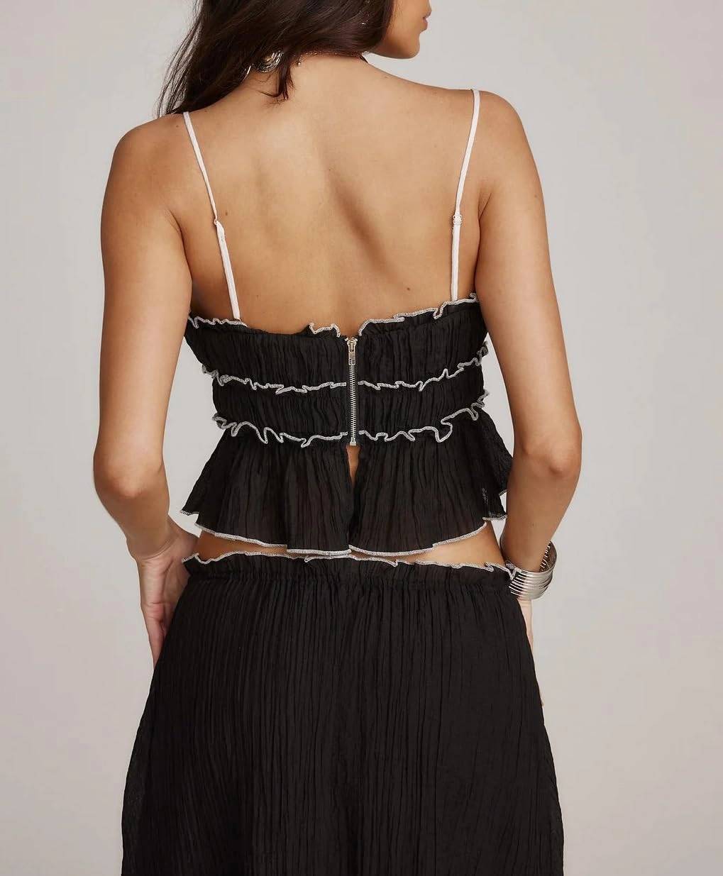 Women Y2k 2 Piece Maxi Skirt Set Sleeveless Ruffle Lace Crop Top Tiered Flowy Long Skirt Summer Beach Outfit