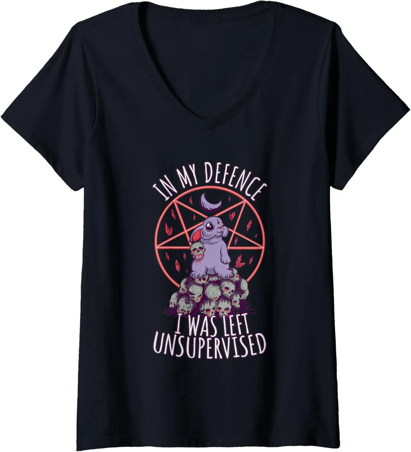 Womens Funny hell bunny cute pentagram goth grunge V-Neck T-Shirt