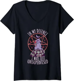 Womens Funny hell bunny cute pentagram goth grunge V-Neck T-Shirt