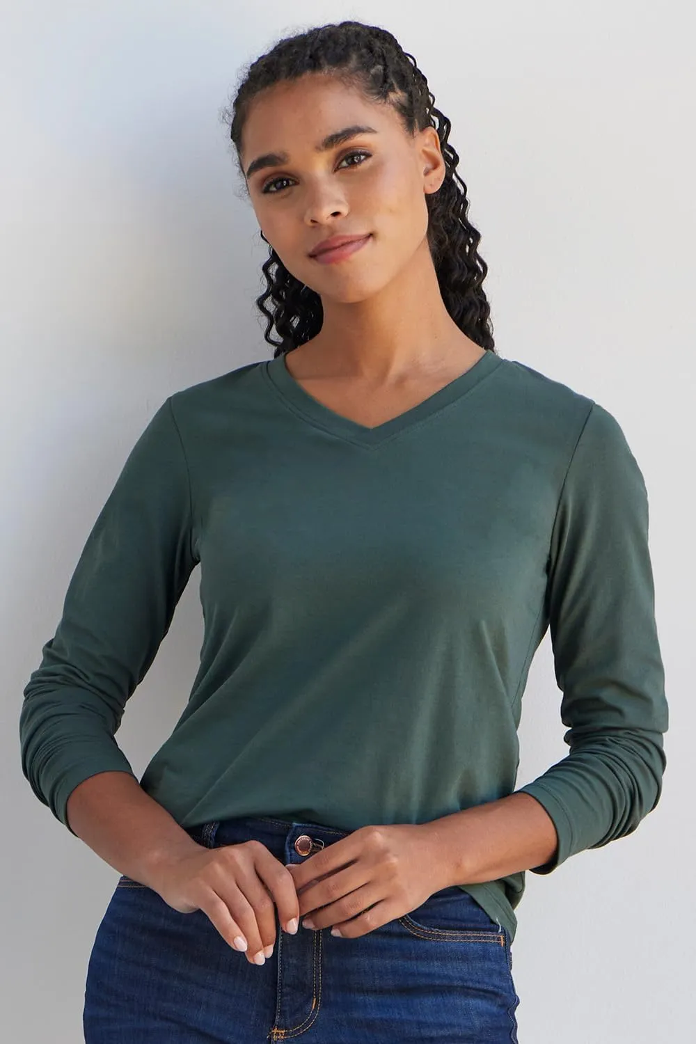 Women's Organic Pima Cotton Long Sleeve V-Neck T-Shirt