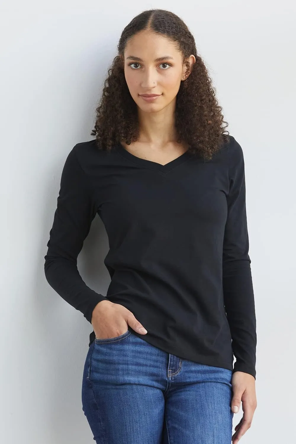 Women's Organic Pima Cotton Long Sleeve V-Neck T-Shirt