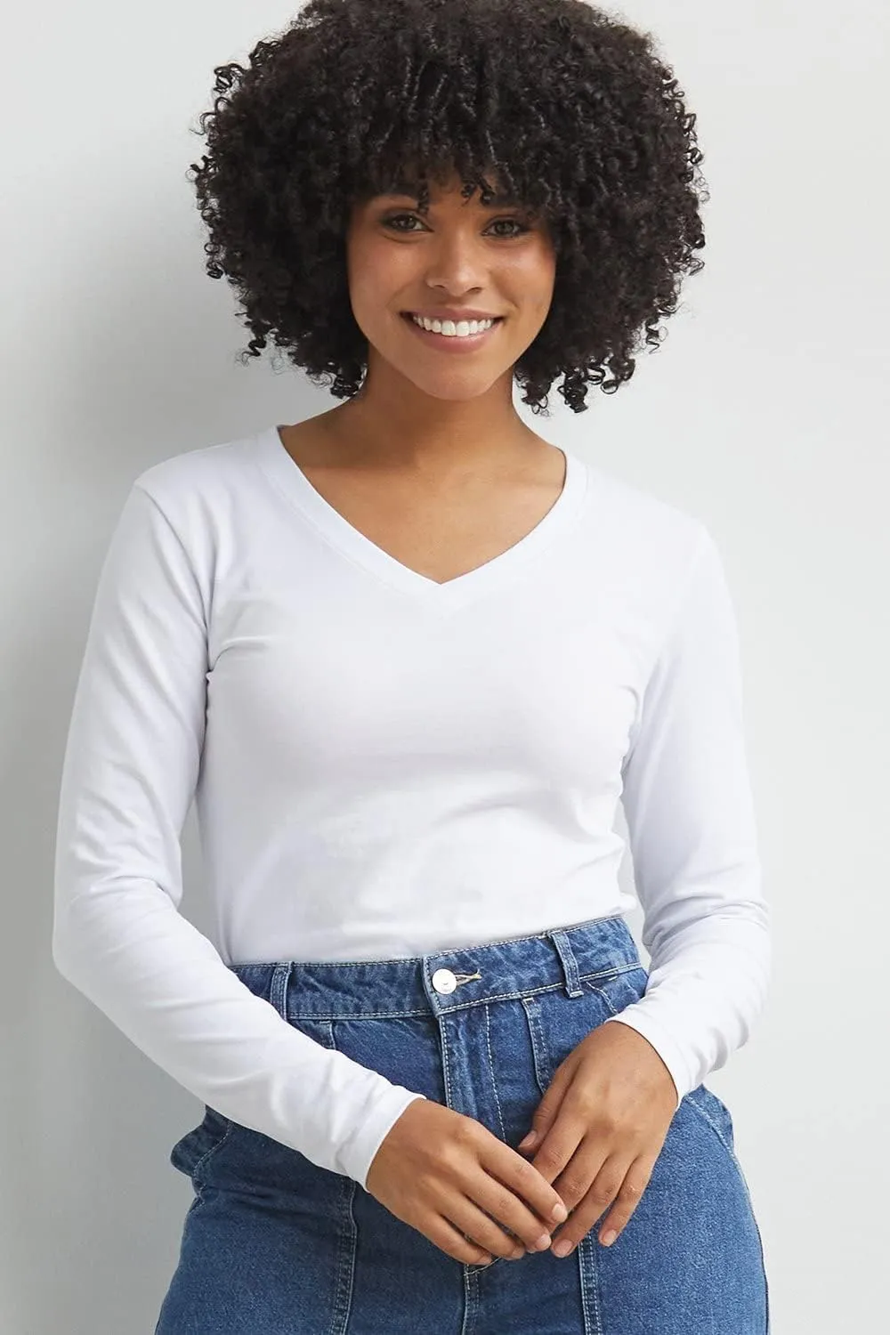 Women's Organic Pima Cotton Long Sleeve V-Neck T-Shirt