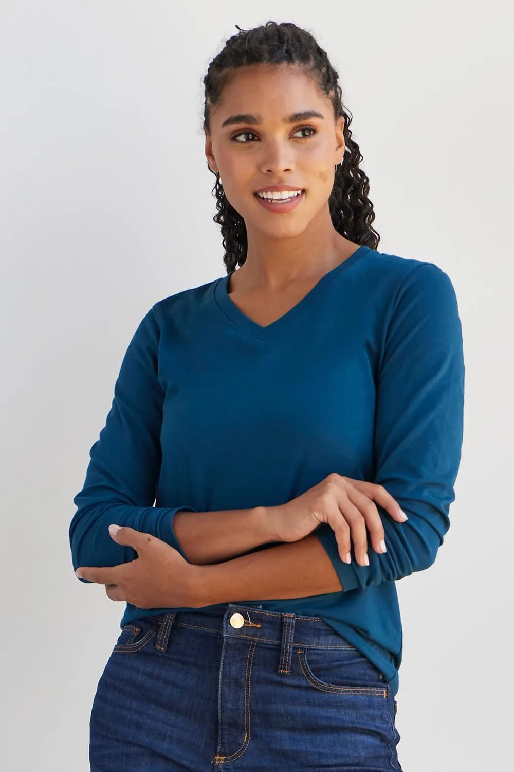 Women's Organic Pima Cotton Long Sleeve V-Neck T-Shirt