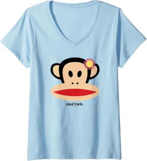 Womens Paul Frank Spring Time Julius Flower Decor Face Portrait V-Neck T-Shirt