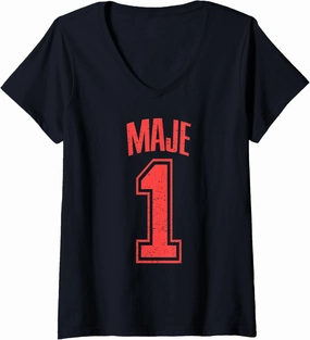 Womens Maje Supporter Number 1 Biggest Fan V-Neck T-Shirt