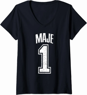 Womens Maje Supporter Number 1 Biggest Fan V-Neck T-Shirt