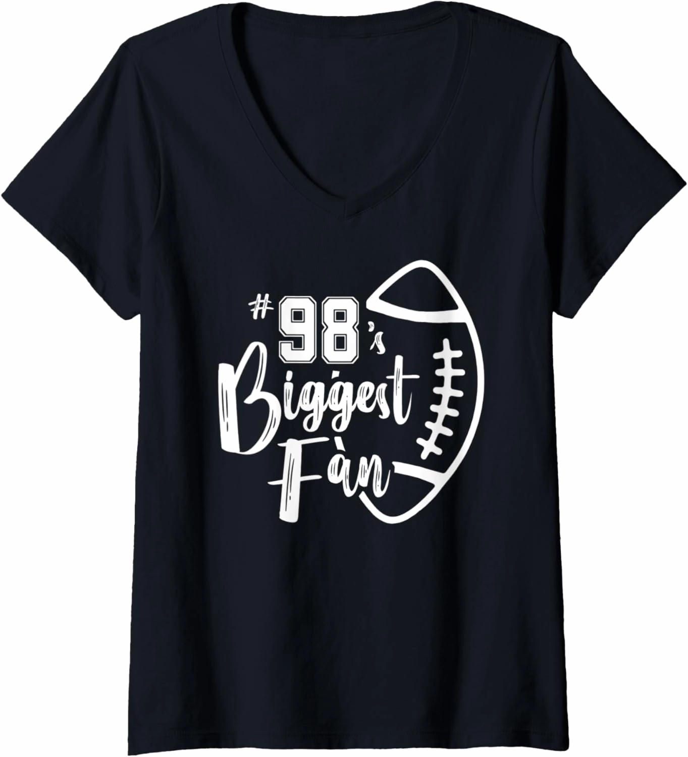 Womens Number 98's Biggest Fan Shirt Football Player Mom Dad Family V-Neck T-Shirt