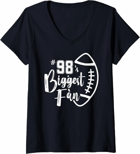Womens Number 98's Biggest Fan Shirt Football Player Mom Dad Family V-Neck T-Shirt
