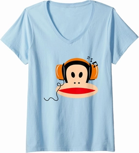 Womens Paul Frank Julius The Monkey Headphones V-Neck T-Shirt