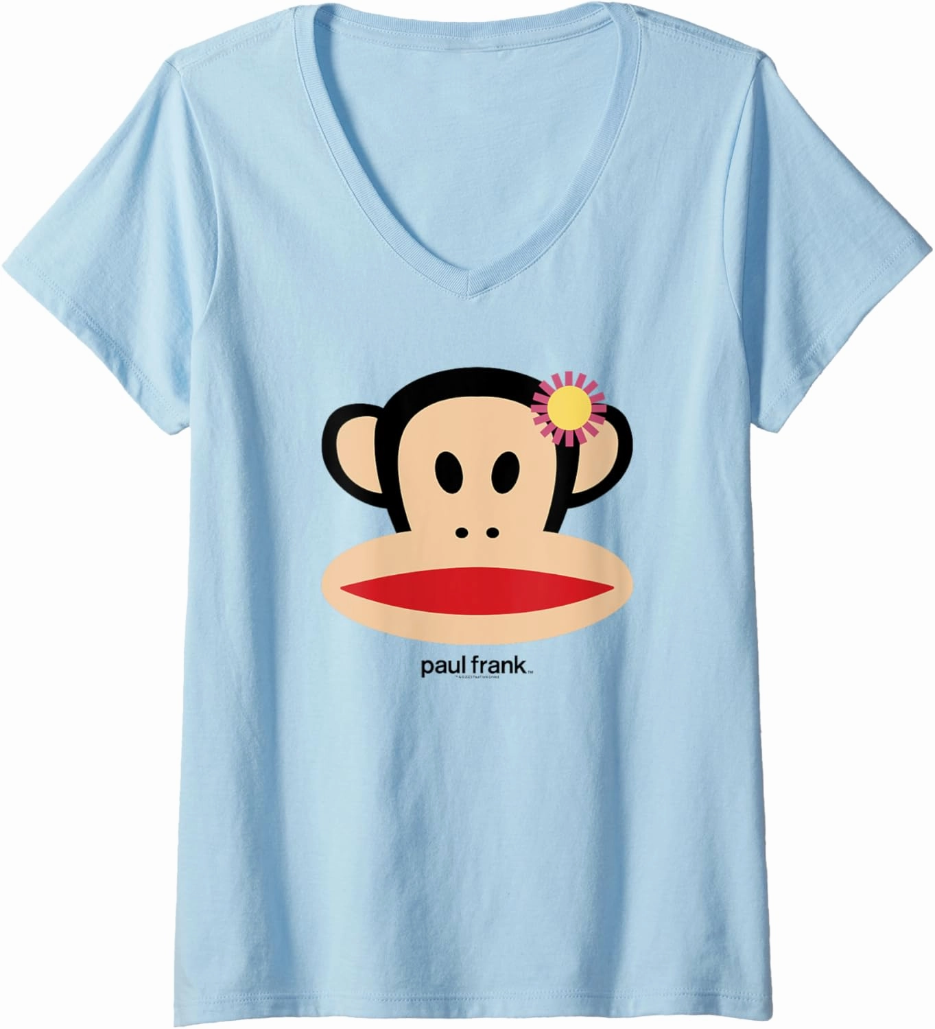 Womens Paul Frank Spring Time Julius Flower Decor Face Portrait V-Neck T-Shirt