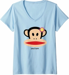 Womens Paul Frank Spring Time Julius Flower Decor Face Portrait V-Neck T-Shirt