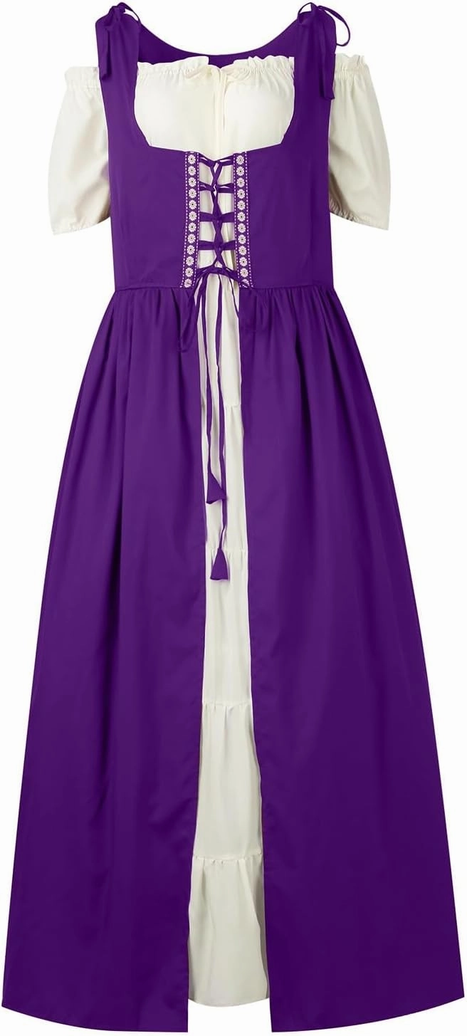 Womens Renaissance Dress 2023 Trendy Ruffle Bell Sleeve Square Neck Tie Up Dress Classic Vintage Victorian Dress