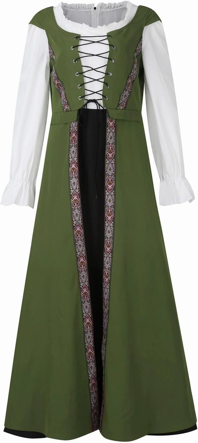 Womens Renaissance Dress 2023 Trendy Ruffle Bell Sleeve Square Neck Tie Up Dress Classic Vintage Victorian Dress