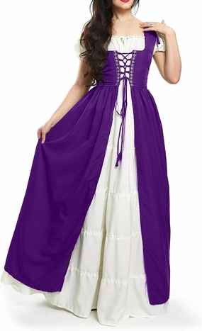 Womens Renaissance Dress 2023 Trendy Ruffle Bell Sleeve Square Neck Tie Up Dress Classic Vintage Victorian Dress
