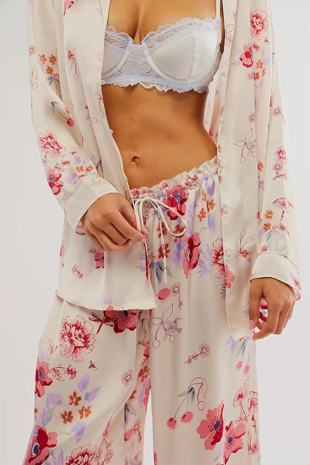 Womens Retro Floral Silk Cowgirl Pjs Satin Cute Wide Leg Pajama Pants Sets Girly Western Pajamas 2 Piece Loungewear