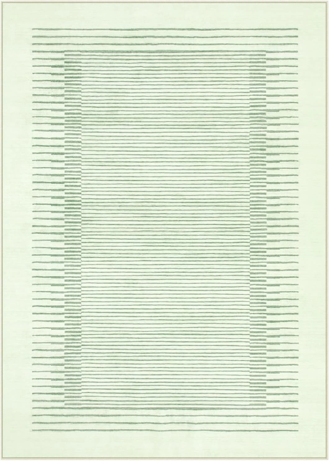 Wonnitar Washable Striped 5x7 Living Room Area Rug, Non-Slip Green Berber Stripe Rugs for Bedroom, Low Pile Soft Minimalist Floor Carpets for Kids Nursery Room Dining Room (Green,5' x 7')