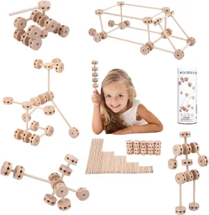 Wooden Building Blocks for Kids, STEM Preschool Learning Toys for Children, Educational Creative Construction Gift for Boys and Girls, 60 Pcs