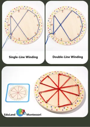 Wooden Peg Board Winding Patterns Game - Learning & Development Toy - 3  Years - Includes 4 Colors Wool, 20 Pattern Cards, Wooden Pegboard