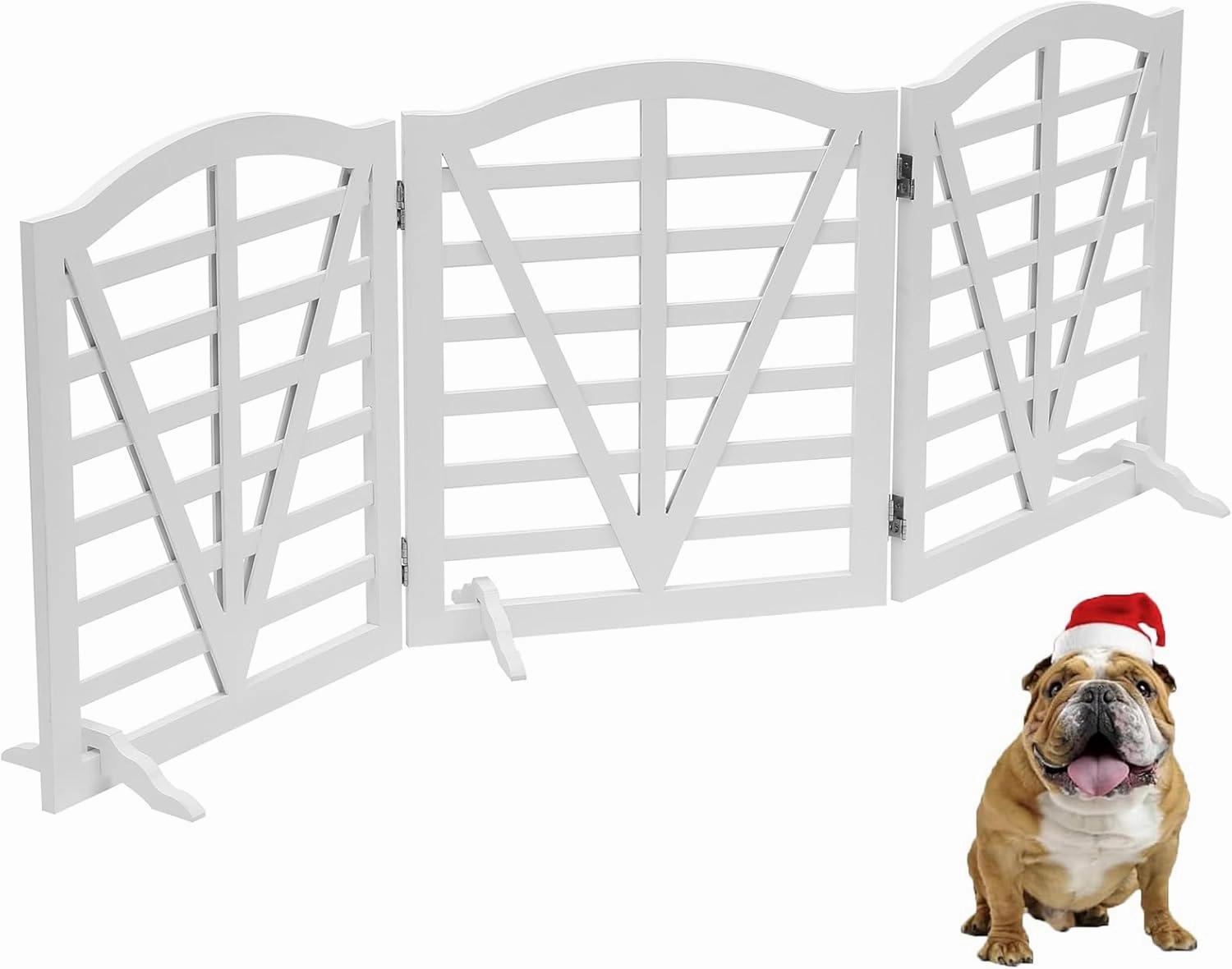Wooden Dog Gate Freestanding Pet Gate Foldable Pet Gate for Dogs,Dog Gate for Stairs,Indoor Dog Fences with 3Foot Supportershite,3Pane 23.6" Height-White.