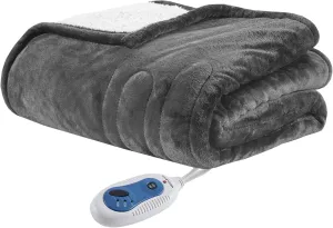 Woolrich Heated Plush to Berber Electric Blanket Throw Ultra Soft Knitted, Super Warm and Snuggly Cozy with Auto Shut Off and Multi Heat Level Setting Controllers, Throw: 60x70, Grey