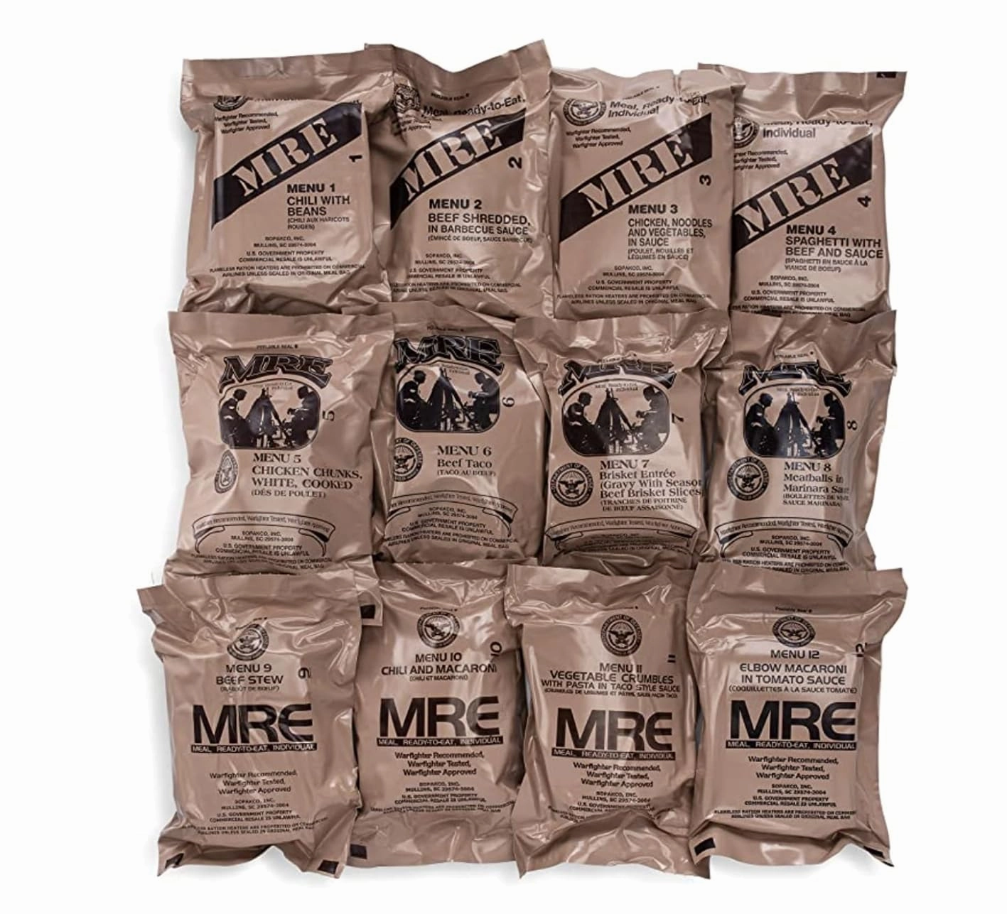 Wornick MRE Meals Ready to Eat, 2024, 2025 Inspection Date or Better, Emergency Food Supply, Survival Camping Outdoor Meals 12 Pack (A & B Case Bundle, 2, Count)